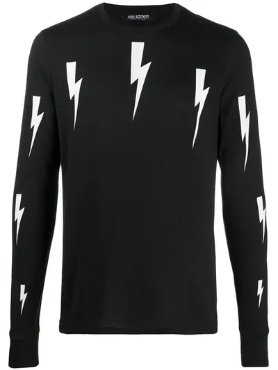 Neil Barrett Thunderbolt-print Long-sleeve T-shirt In Black