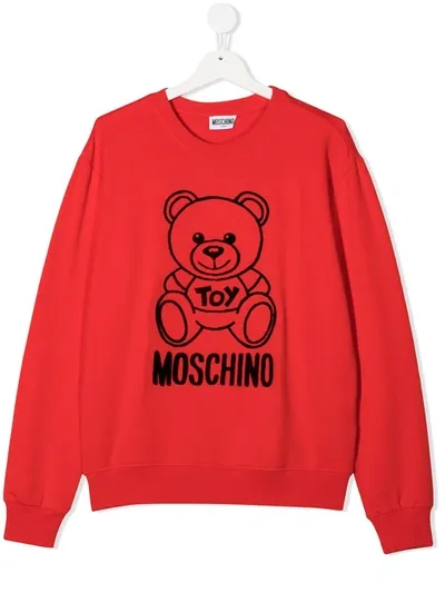 Moschino Kids' Textured Teddybear Sweatshirt In Red