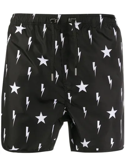 Neil Barrett Star Fulmini Swimming Shorts In Black