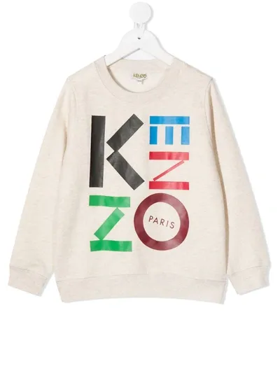 Kenzo Kids' Logo Printed Cotton Blend Sweatshirt In Beige