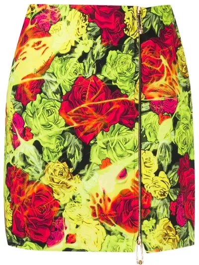 Versace Floral-print Skirt In Yellow