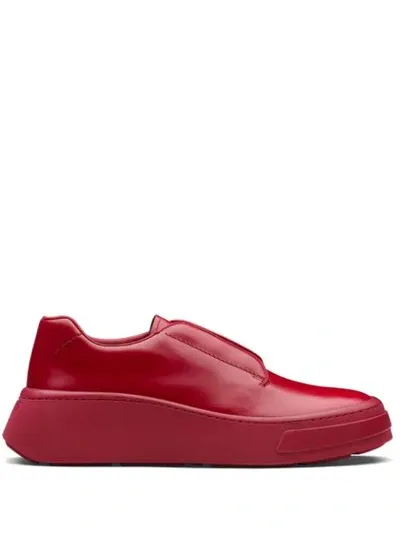 Prada Brushed Square-toe Derby Shoes In Red