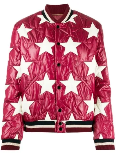 Saint Laurent Star Quilted Bomber Jacket In Red