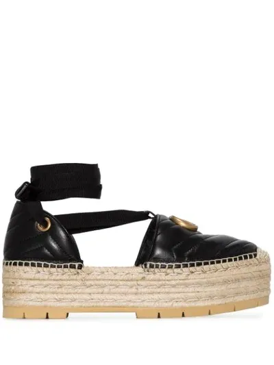 Gucci Black Pilar Flatform Leather Espadrilles