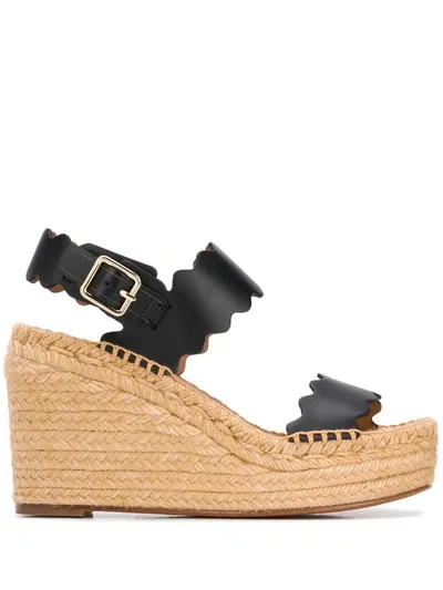 Chloé Lauren Espadrille Wedge Sandals In Black