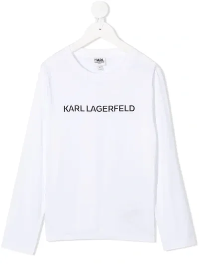 Karl Lagerfeld Kids' Logo Print Long-sleeve T-shirt In 10b Blanc