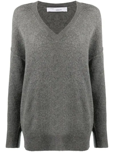 Iro Maegan Deep V-neck Metallic Knit Sweater In Black Silver