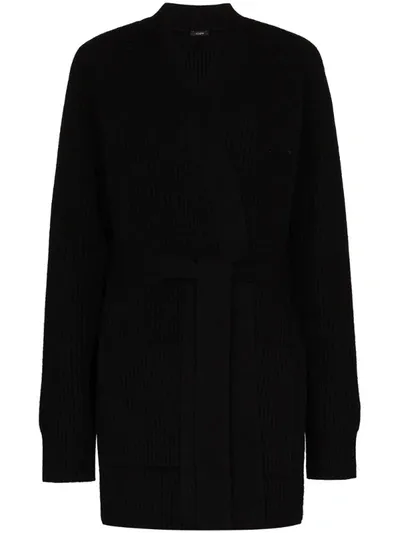 Joseph Belted Rib-knit Long Cardigan In Black