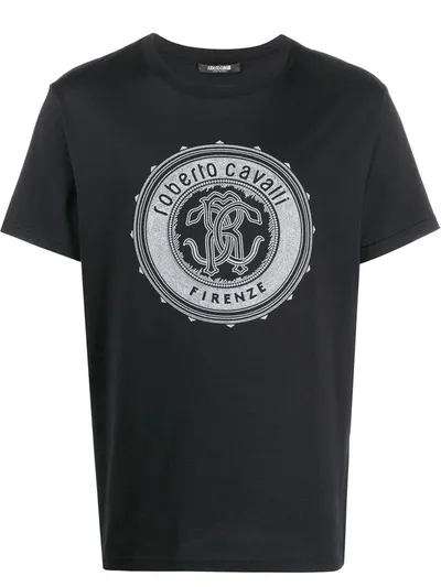 Roberto Cavalli Animalia Badge Print T-shirt In Black