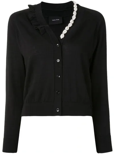 Simone Rocha Asymmetric Pearl Embellished Cardigan In Black