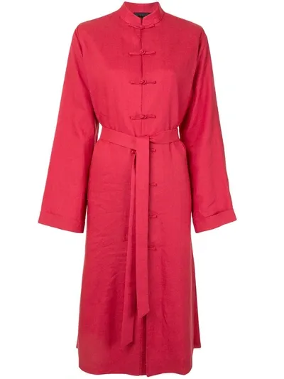 Shanghai Tang Mandarin-collar Shirt Dress In Red