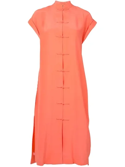 Shanghai Tang Rolled Sleeve Loop Detail Dress In Pink