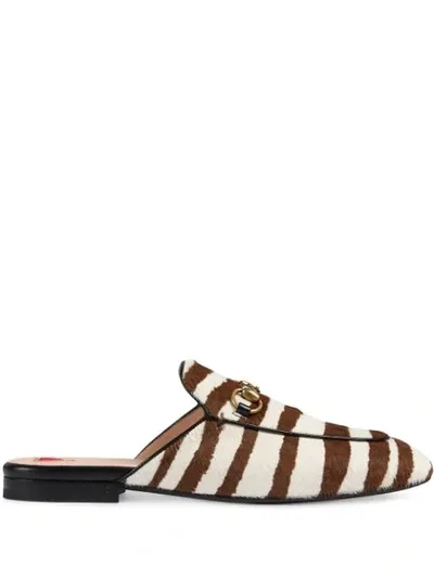 Gucci Princetown Zebra Print Slippers In Zebra Print Calf Hair