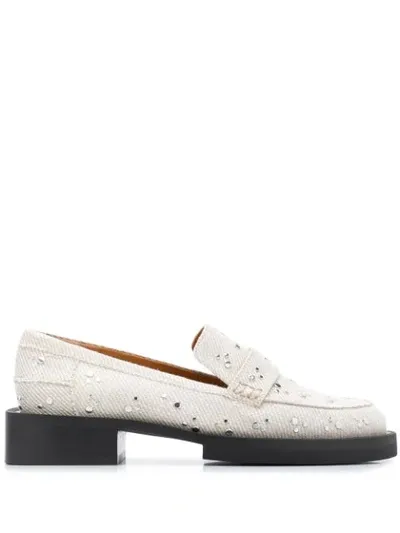 Ganni Studded Denim Loafers In Neutrals