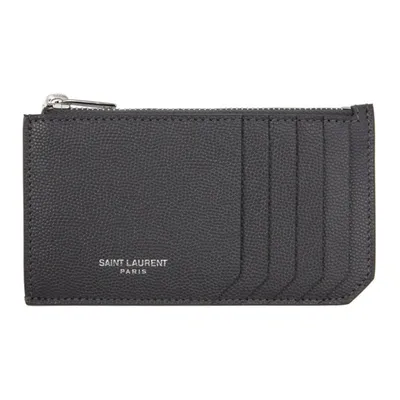 Saint Laurent Grey Fragment Zipped Card Holder In Black