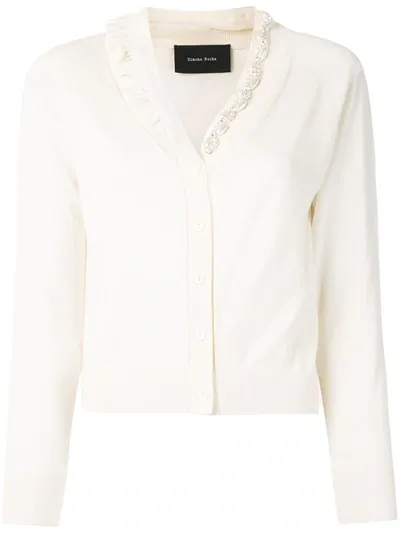 Simone Rocha Ruffle-trimmed Embellished Wool And Silk-blend Cardigan In White