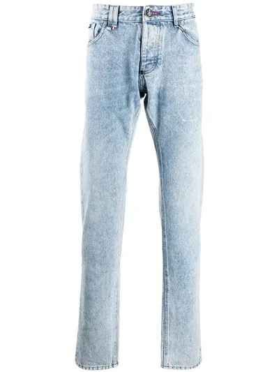 Philipp Plein Acid Wash Jeans In Blue