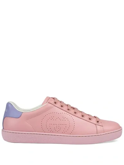 Gucci Perforated Interlocking G Ace Sneakers In Wild Rose