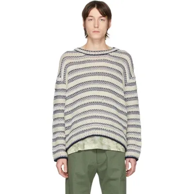 Loewe Off-white & Navy Wool Striped Sweater In Ecru