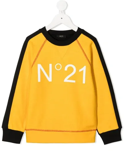 N°21 Kids' Color-block Logo Sweatshirt In Yellow