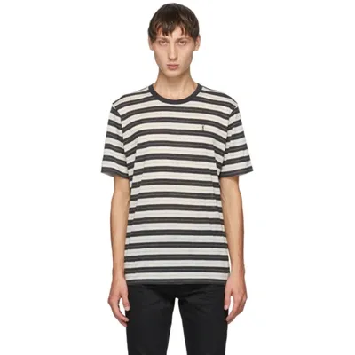 Saint Laurent Ysl-embroidered Striped Wool T-shirt In White