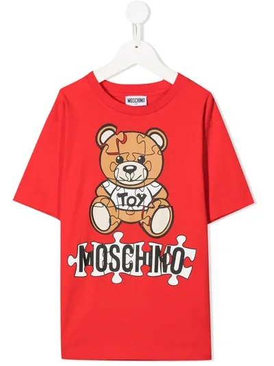 Moschino Kids' Short Sleeve Teddy Print T-shirt In Red