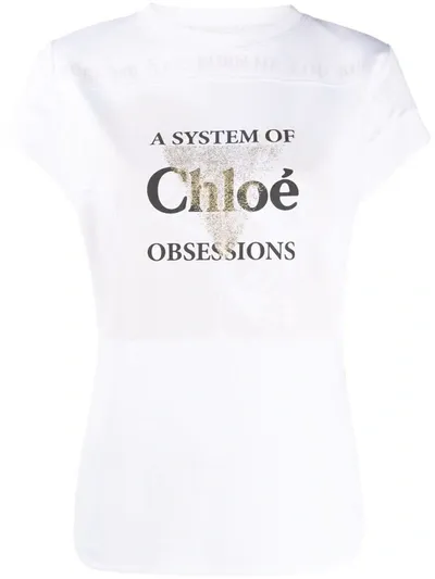 Chloé Slogan-print Curved-hem T-shirt In White