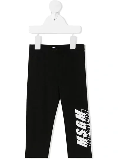 Msgm Black Leggings For Baby Girl With Logos