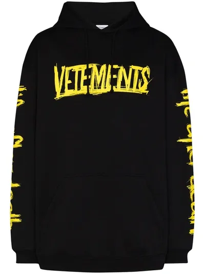 Vetements Logo World Tour Cotton Blend Hoodie In Black