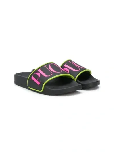 Emilio Pucci Junior Kids' Logo-print Sliders In Black