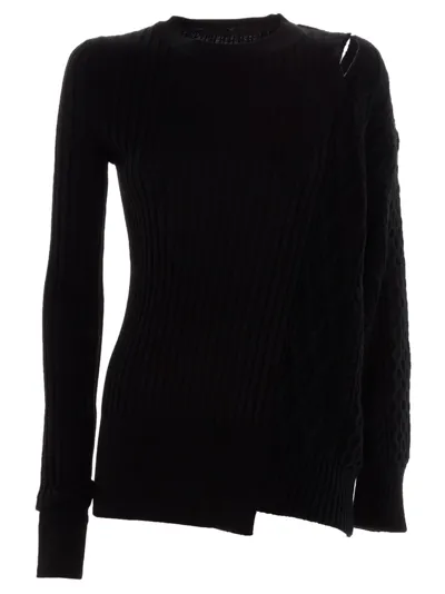 Sacai Patchwork Wool Jumper In Black