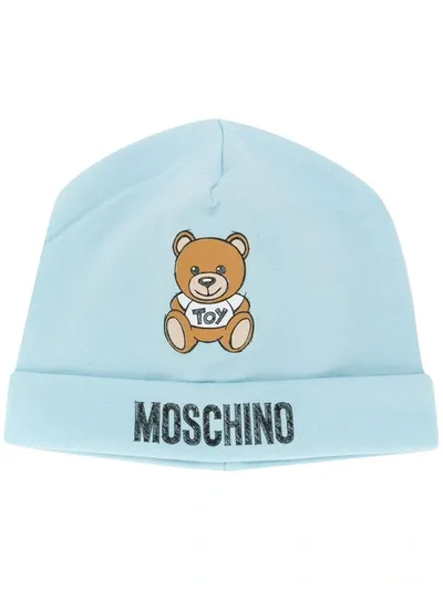 Moschino Babies' Teddy Logo-print Beanie In Blue