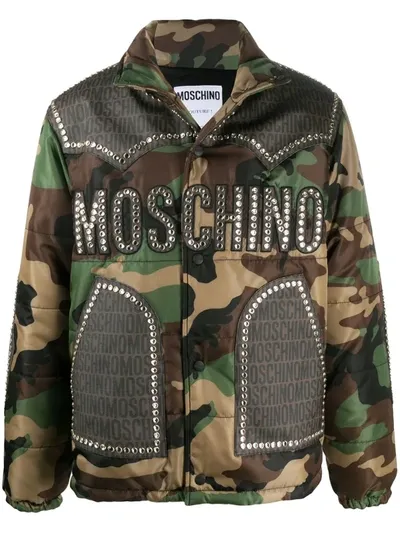 Moschino Camouflage-print Puffer Jacket In Green