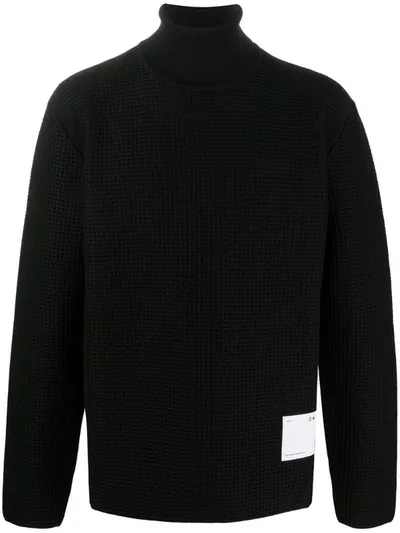 Oamc Turtle Neck Waffle Knit Jumper In Black