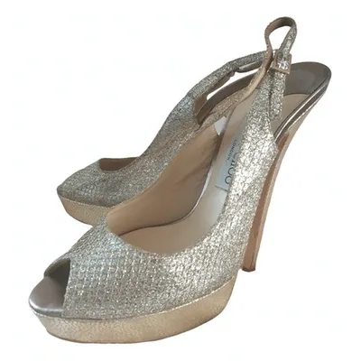 Pre-owned Jimmy Choo Glitter Heels In Gold