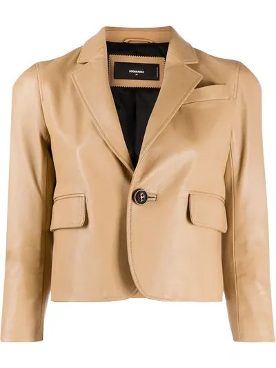 Dsquared2 Cropped Leather Blazer In Neutrals