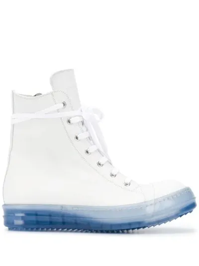 Rick Owens High Top Contrast-sole Sneakers In White