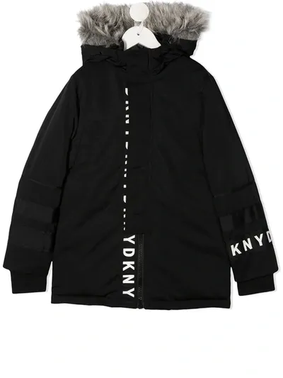 Dkny Kids' Logo Print Detail Coat In Black