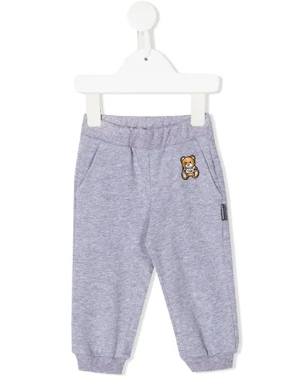 Moschino Babies' Teddy Bear-embroidery Track Pants In Grey