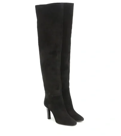 Saint Laurent Jane Suede Over-the-knee Boots In Black