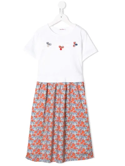 Familiar Kids' Floral Print Dress In White