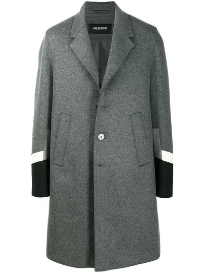 Neil Barrett Contrasting Cuffs Single-breasted Coat In Grey