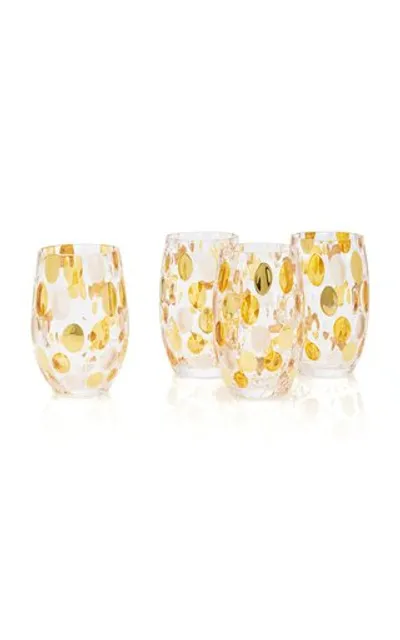 Moda Domus Set-of-4 Oval Dotted Glasses In Gold,blue