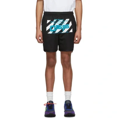 Off-white Logo Stripe Athletic Shorts In Black White