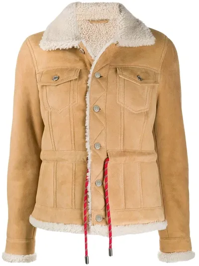 Dsquared2 Sheepskin Jacket With Contrast Belt In Beige