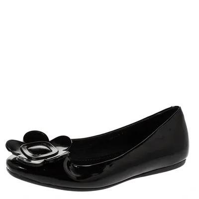 Pre-owned Roger Vivier Black Floral Applique Patent Leather Ballet Flats Size 39