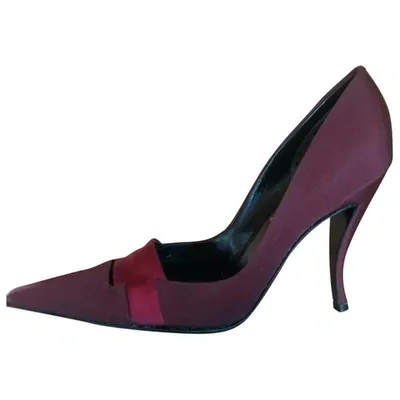 Pre-owned Saint Laurent Cloth Heels In Burgundy