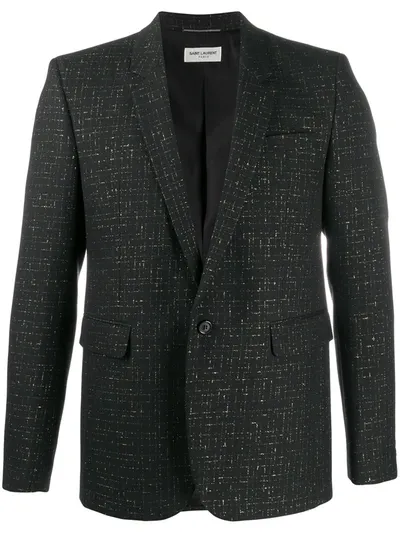 Saint Laurent Diamond Lamé Single-breasted Blazer In Black