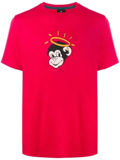 Ps By Paul Smith Monkey-print T-shirt In Red