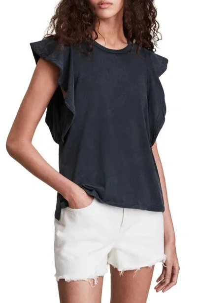 Allsaints Lara Ruffle Trim Tank In Acid Washed Black